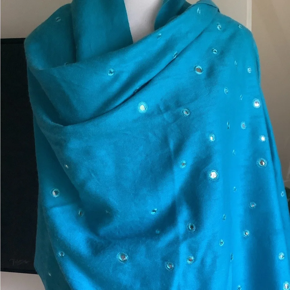 Halston Silk and Pashmina Fringed Scarf/Wrap